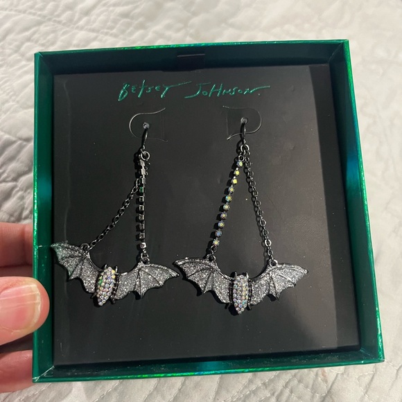 Betsey Johnson Silver Gothic Bat Earrings - Picture 4 of 4